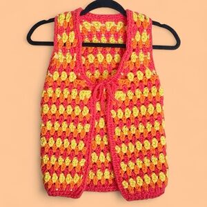 Vtg Colorful Handmade Crochet Vest